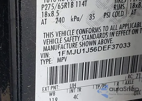 2013 Ford Expedition Xlt z USA, uszkodzony, nr VIN 1FMJU1J56DEF37033